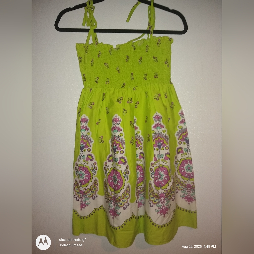 Rare Editions Lime Green and Pink Floral Dress
